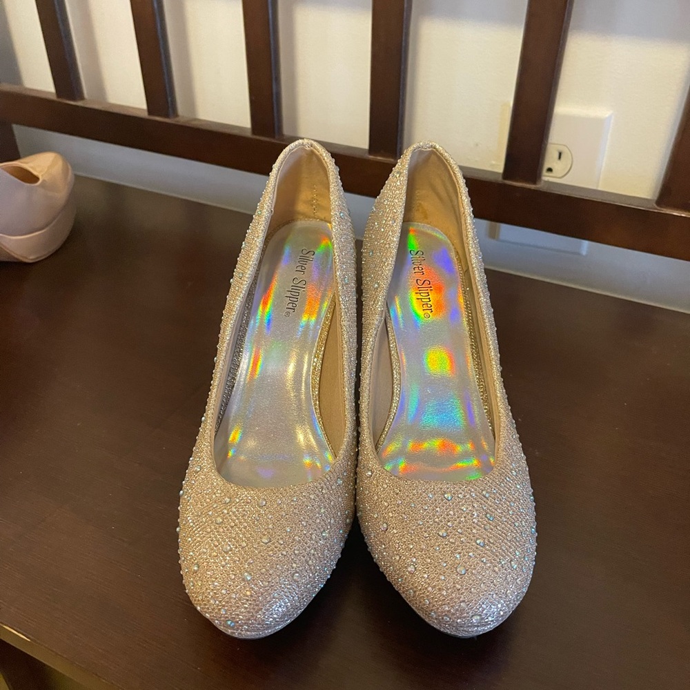 Gold sparkly heels